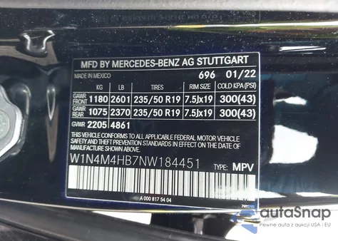 2022 Mercedes-Benz Glb 250 4Matic из США, поврежденный, VIN W1N4M4HB7NW184451